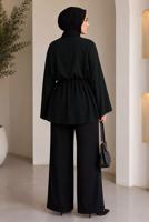 Hijab clothing BLACK BELTED MANDARIN COLLAR BLOUSE T 2833