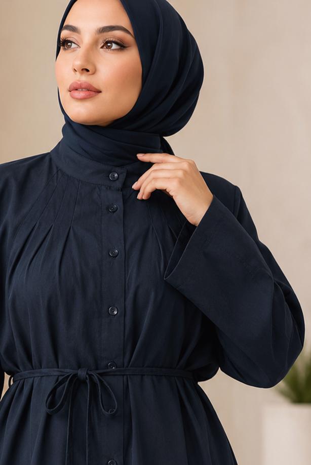 Hijab clothing  BELTED MANDARIN COLLAR BLOUSE T 2833 - TRENDTESETTÜR