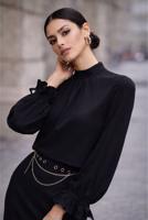 Tesettür giyim SİYAH FIFIR DETAYLI BLUZ T 5826