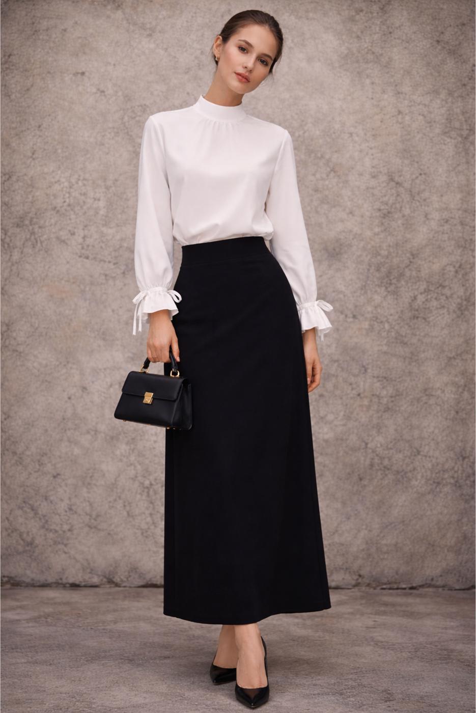 Tesettür giyim BEYAZ FIFIR DETAYLI BLUZ T 5826