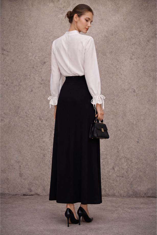 Tesettür giyim BEYAZ FIFIR DETAYLI BLUZ T 5826 - TRENDTESETTÜR