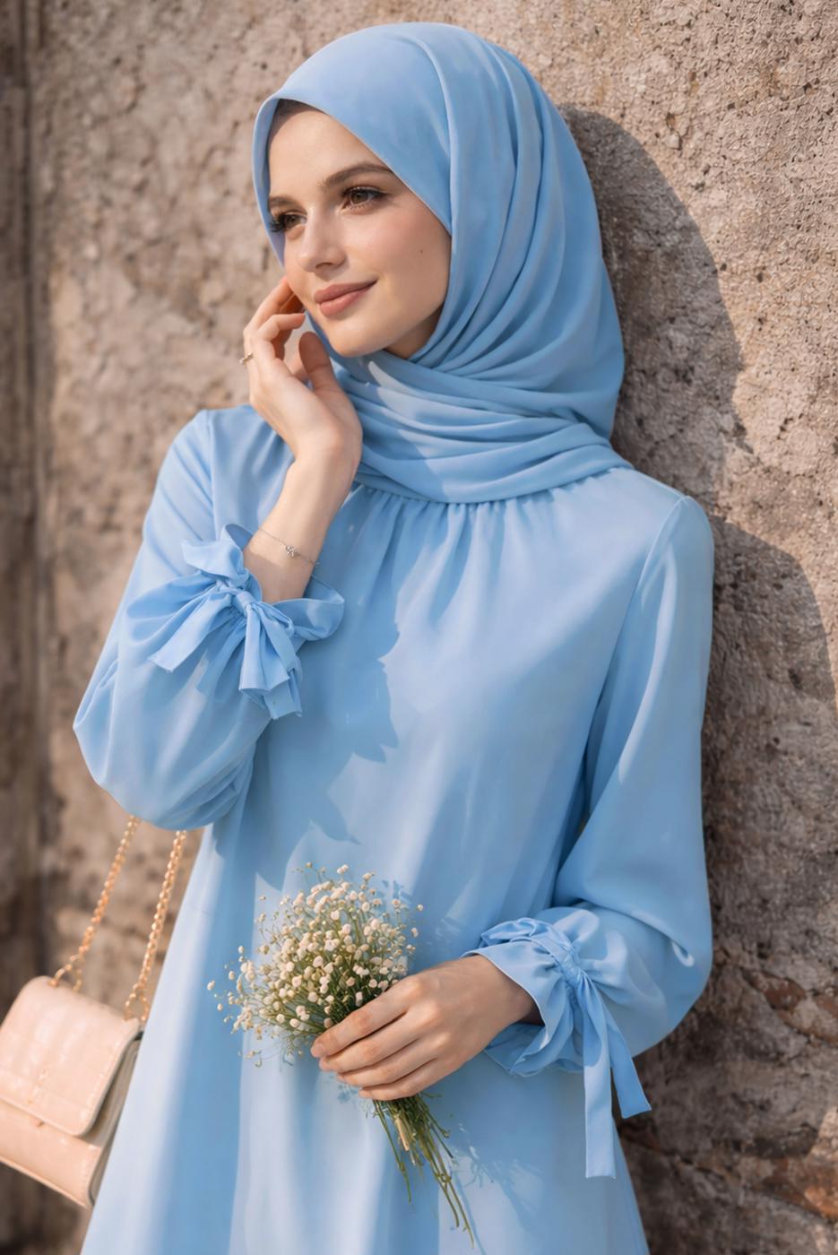 Tesettür giyim MAVİ FIFIR DETAYLI BLUZ T 5826