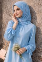 Tesettür giyim MAVİ FIFIR DETAYLI BLUZ T 5826