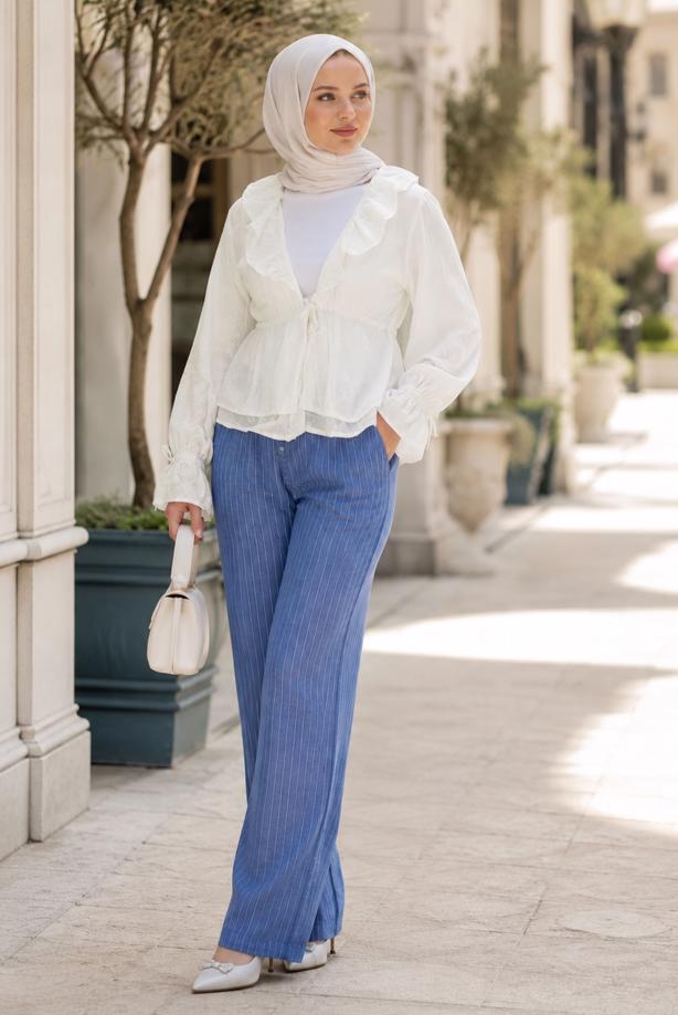 Hijab clothing  EMBROIDERED FLYWHEEL BLOUSE T 8633 - TRENDTESETTÜR