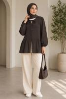 Hijab clothing BROWN TIE DETAIL MUSLIN BLOUSE T 9723