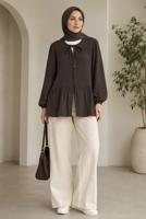 Hijab clothing BROWN TIE DETAIL MUSLIN BLOUSE T 9723