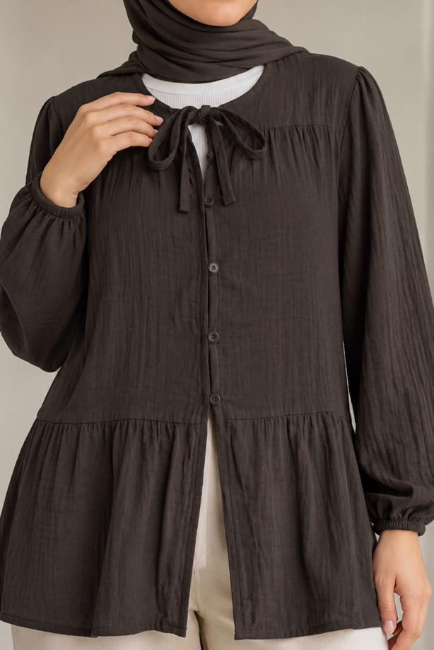Hijab clothing  TIE DETAIL MUSLIN BLOUSE T 9723 - TRENDTESETTÜR