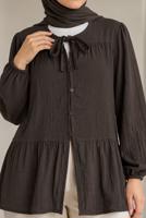Hijab clothing BROWN TIE DETAIL MUSLIN BLOUSE T 9723