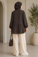 Hijab clothing BROWN TIE DETAIL MUSLIN BLOUSE T 9723