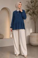 Hijab clothing NAVY BLUE TIE DETAIL MUSLIN BLOUSE T 9723