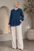 Hijab clothing NAVY BLUE TIE DETAIL MUSLIN BLOUSE T 9723