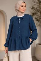 Hijab clothing NAVY BLUE TIE DETAIL MUSLIN BLOUSE T 9723