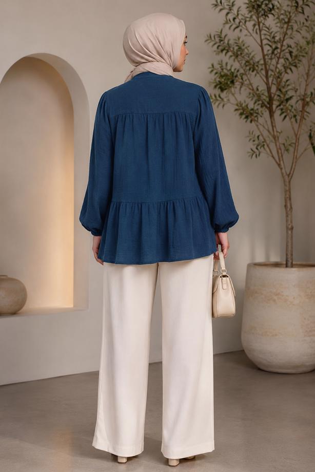 Hijab clothing  TIE DETAIL MUSLIN BLOUSE T 9723 - TRENDTESETTÜR
