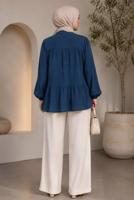 Hijab clothing NAVY BLUE TIE DETAIL MUSLIN BLOUSE T 9723