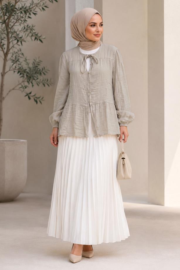 Hijab clothing  TIE DETAIL MUSLIN BLOUSE T 9723 - TRENDTESETTÜR