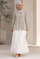 Hijab clothing BEIGE TIE DETAIL MUSLIN BLOUSE T 9723