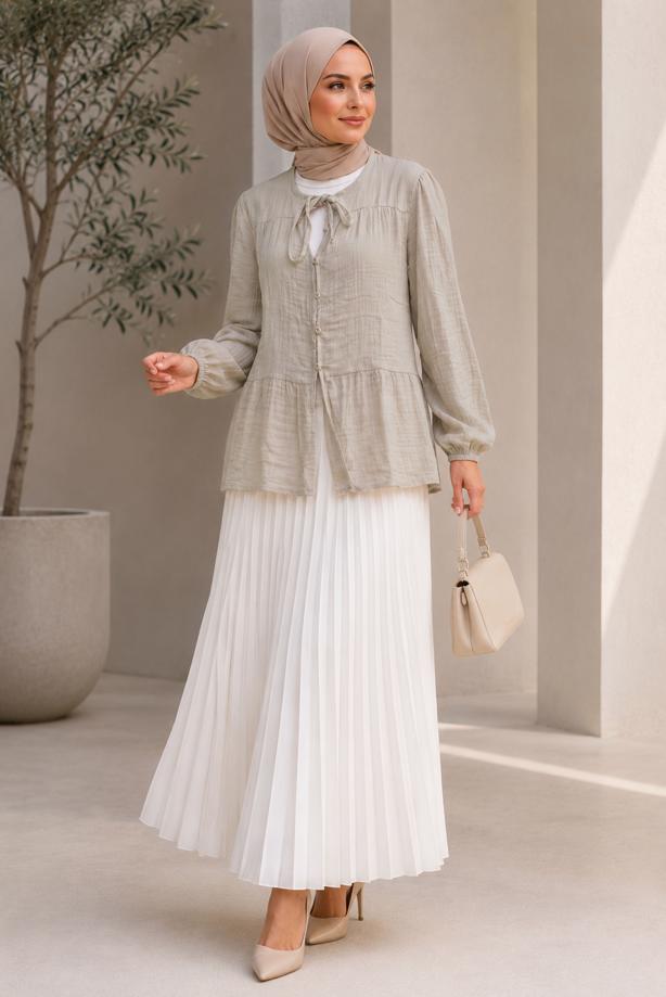 Hijab clothing  TIE DETAIL MUSLIN BLOUSE T 9723 - TRENDTESETTÜR