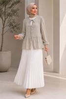 Hijab clothing BEIGE TIE DETAIL MUSLIN BLOUSE T 9723