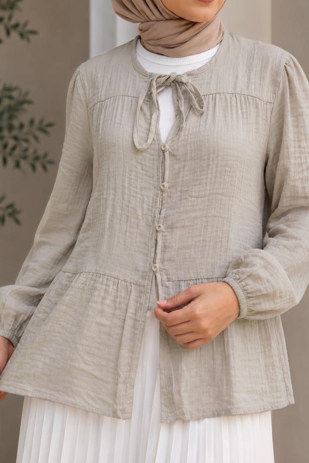 Hijab clothing  TIE DETAIL MUSLIN BLOUSE T 9723 - TRENDTESETTÜR