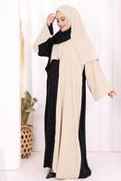 Tesettür giyim BEJ ŞALLI ÇİFT RENK ELBİSE T 0593