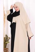 Tesettür giyim BEJ ŞALLI ÇİFT RENK ELBİSE T 0593
