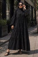 Tesettür giyim SİYAH MÜSLİN SALAŞ ELBİSE T 1601