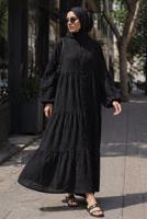 Tesettür giyim SİYAH MÜSLİN SALAŞ ELBİSE T 1601