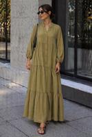 Tesettür giyim HAKİ MÜSLİN SALAŞ ELBİSE T 1601