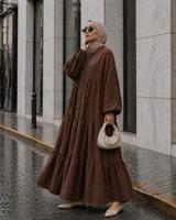 Tesettür giyim KAHVE MÜSLİN SALAŞ ELBİSE T 1601