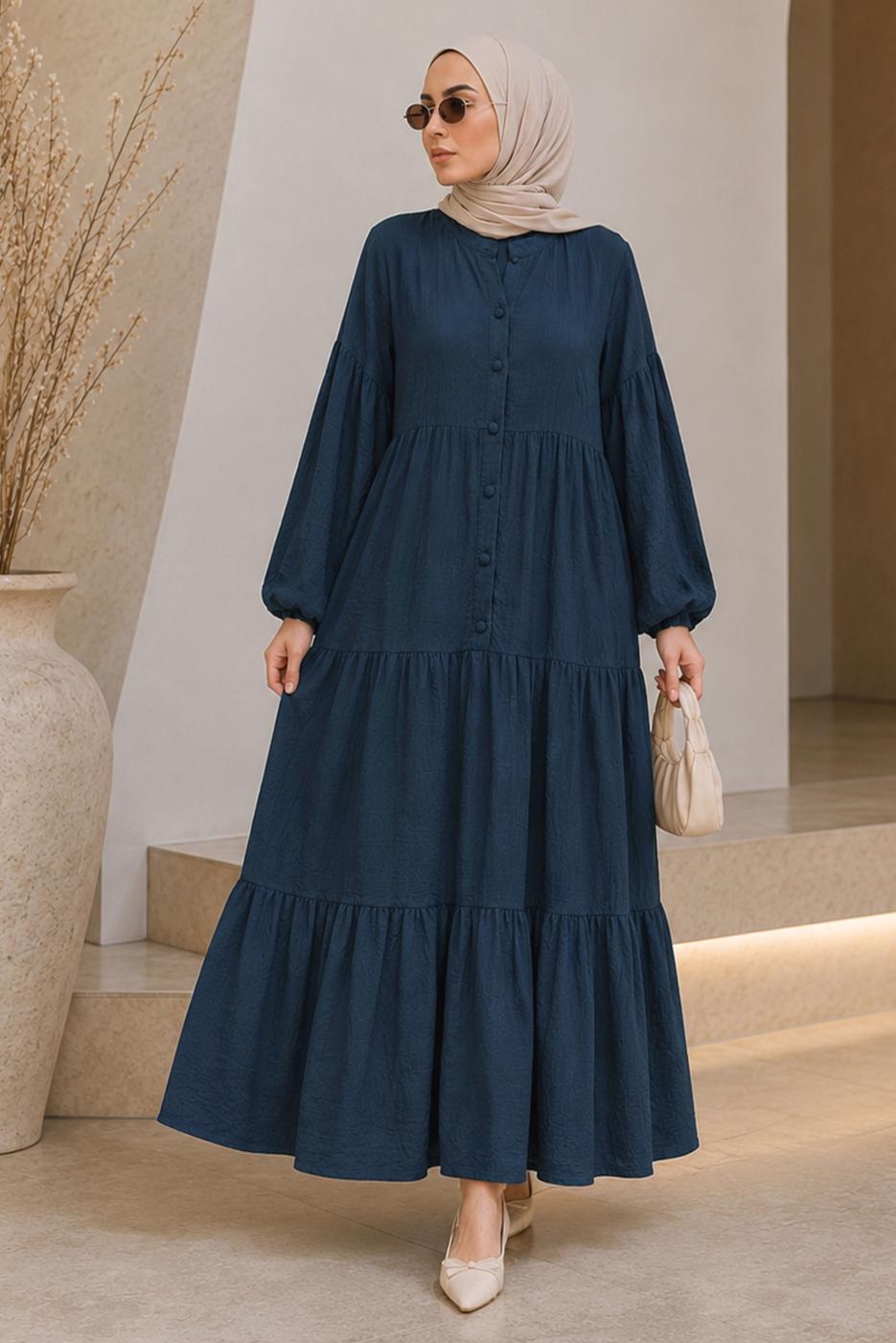 Vêtements hijab BLEU MARINE ROBE AMPLE EN MOUSSELINE T 1601
