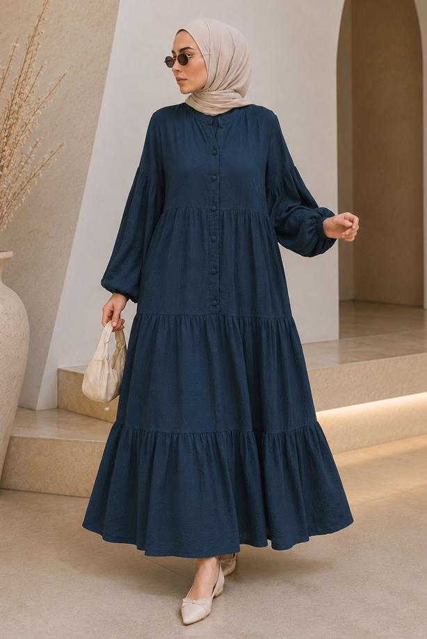 Vêtements hijab BLEU MARINE ROBE AMPLE EN MOUSSELINE T 1601 - TRENDTESETTÜR