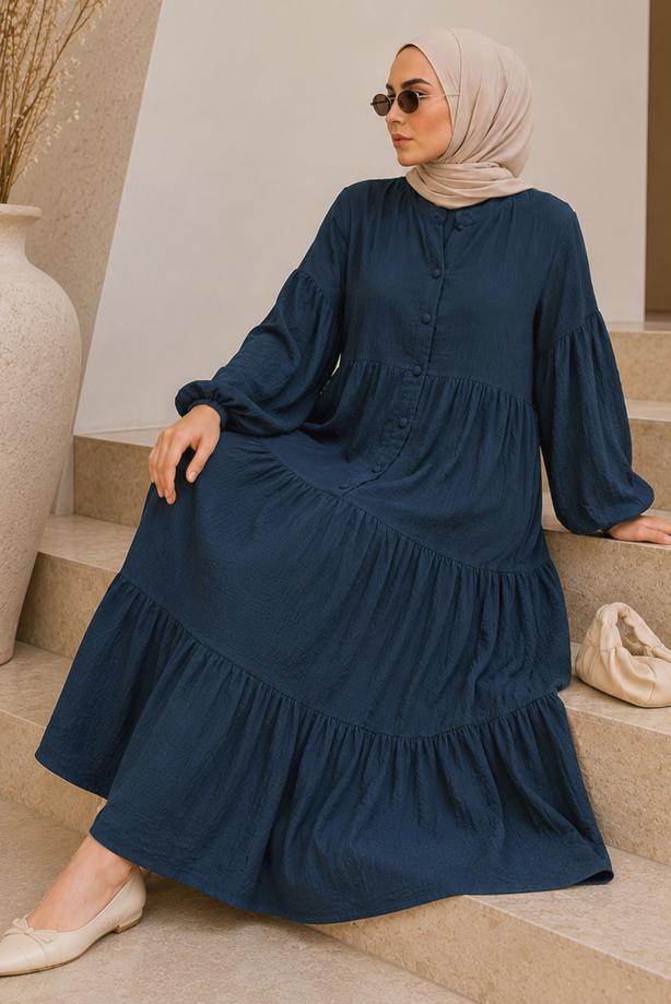 Vêtements hijab BLEU MARINE ROBE AMPLE EN MOUSSELINE T 1601 - TRENDTESETTÜR