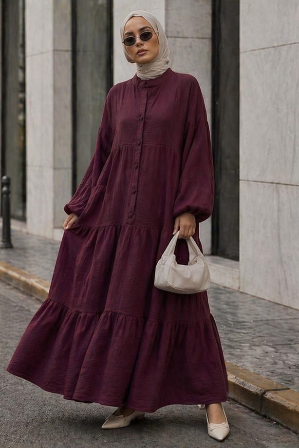 Tesettür giyim MÜRDÜM MÜSLİN SALAŞ ELBİSE T 1601 - TRENDTESETTÜR