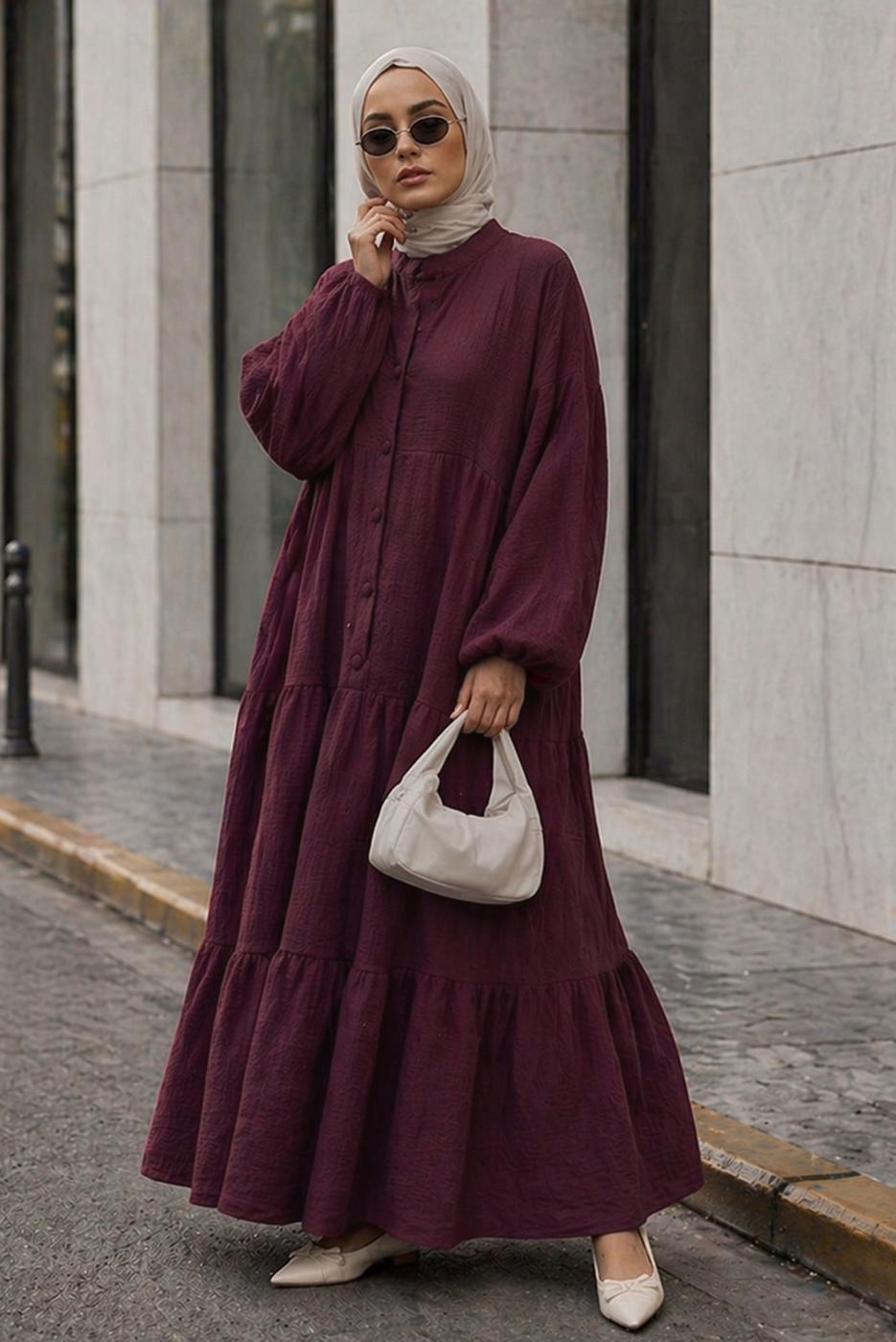Tesettür giyim MÜRDÜM MÜSLİN SALAŞ ELBİSE T 1601