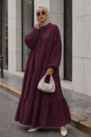 Tesettür giyim MÜRDÜM MÜSLİN SALAŞ ELBİSE T 1601