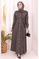 Vêtements hijab BRUN ROBE EN JEAN CEINTURÉE T 1607