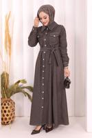Vêtements hijab BRUN ROBE EN JEAN CEINTURÉE T 1607