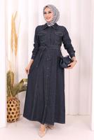 Vêtements hijab BLEU MARINE ROBE EN JEAN CEINTURÉE T 1607