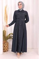 Vêtements hijab BLEU MARINE ROBE EN JEAN CEINTURÉE T 1607
