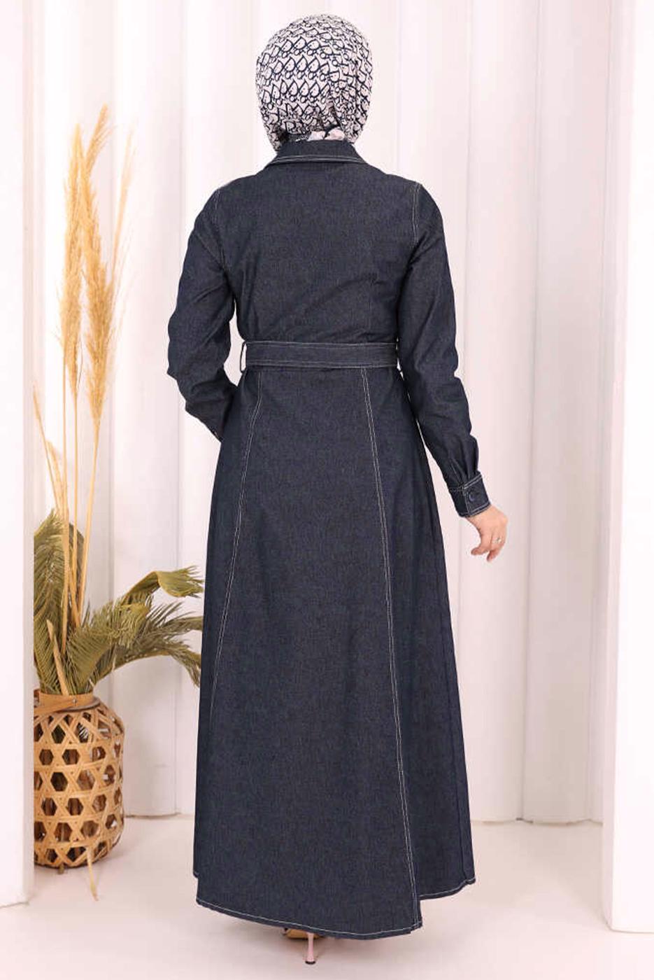 Vêtements hijab BLEU MARINE ROBE EN JEAN CEINTURÉE T 1607