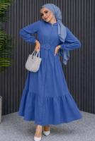 Tesettür giyim LACİVERT KEMERLİ VİSKON ELBİSE T 2360