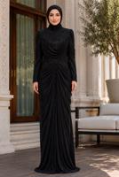 Hijab clothing BLACK DRAPE DETAILED EVENING DRESS T 3125