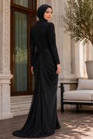 Hijab clothing BLACK DRAPE DETAILED EVENING DRESS T 3125