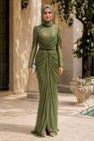 Hijab clothing KHAKI DRAPE DETAILED EVENING DRESS T 3125