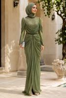 Hijab clothing KHAKI DRAPE DETAILED EVENING DRESS T 3125