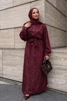 Hijab clothing CLARET RED BELTED JACQUARD DRESS T 4822