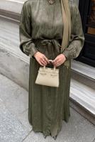 Hijab clothing KHAKI BELTED JACQUARD DRESS T 4822