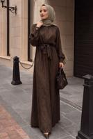Hijab clothing BROWN BELTED JACQUARD DRESS T 4822
