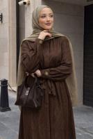 Hijab clothing BROWN BELTED JACQUARD DRESS T 4822
