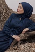 Hijab clothing NAVY BLUE BELTED JACQUARD DRESS T 4822